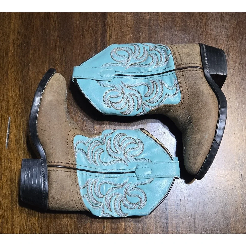 Shyanne Kids Western Cowboy Cowgirl Boots Size 9D Turquoise Brown Faux Leather